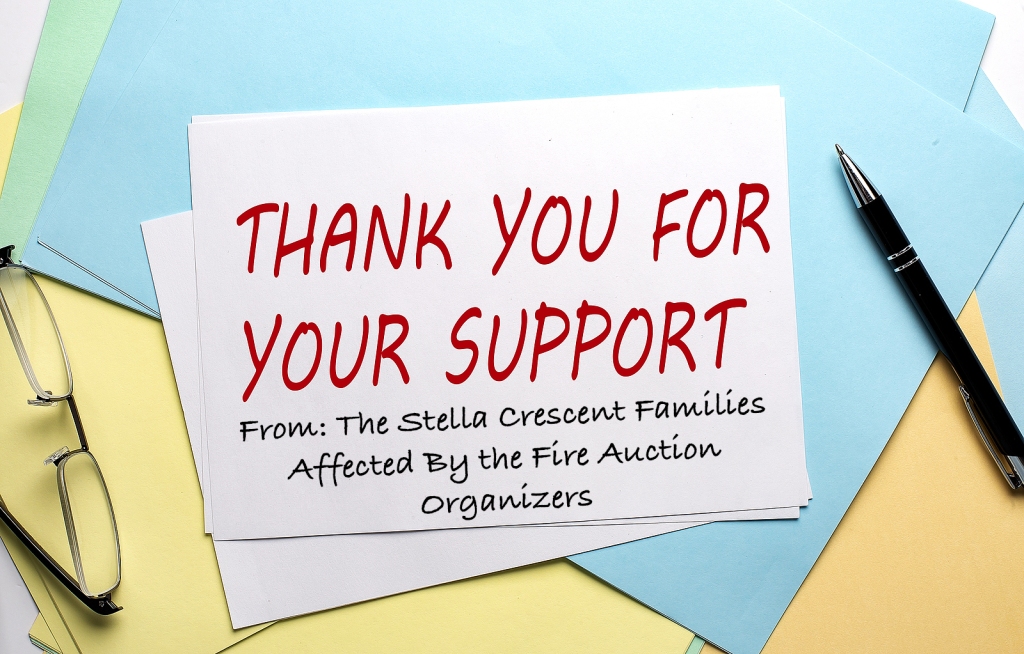 $2,733.00 Raised from the Stella Crescent Families Affected by the Fire Auction